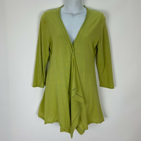 Sparrow Sweaters - Sparrow Large Green Cardigan Sweater 3/4 Sleeve